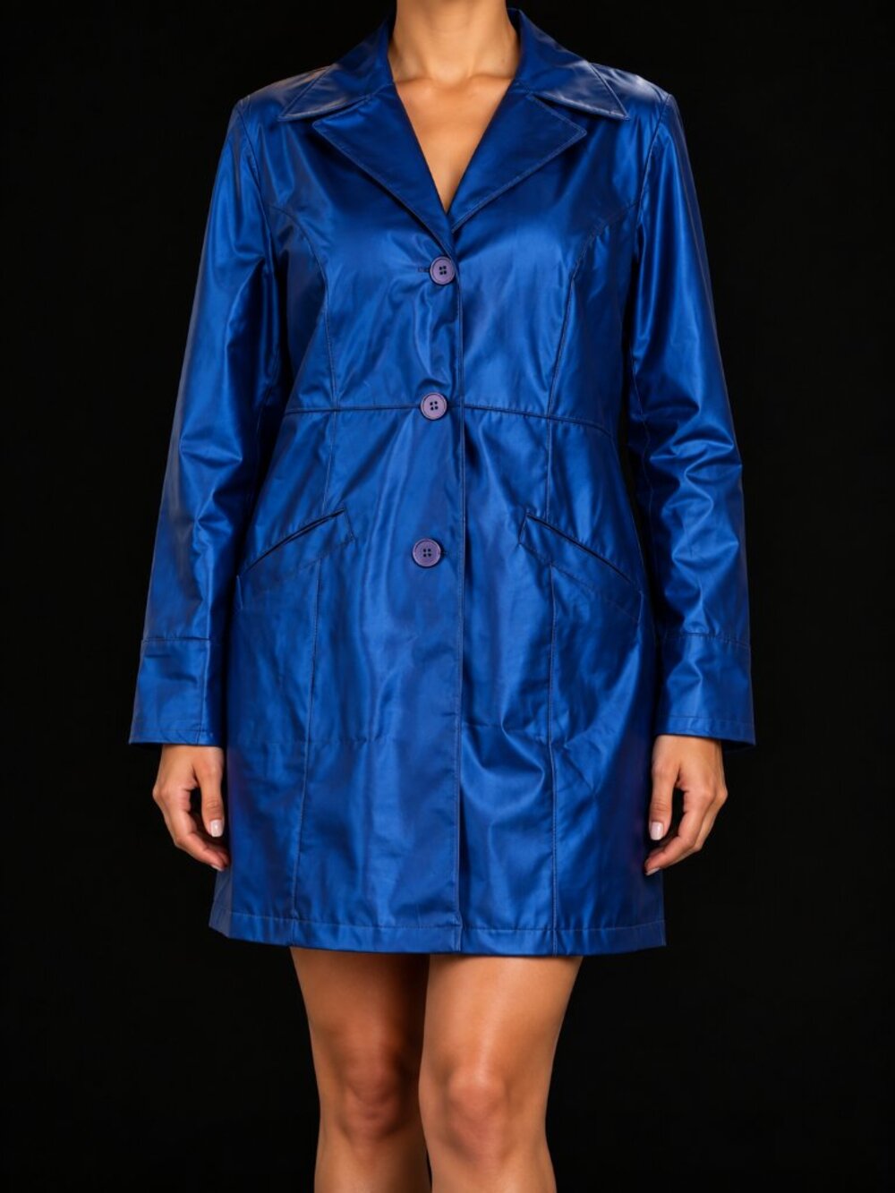 Instant Action Women’s Blue Shiny Trench Coat Jacket, M